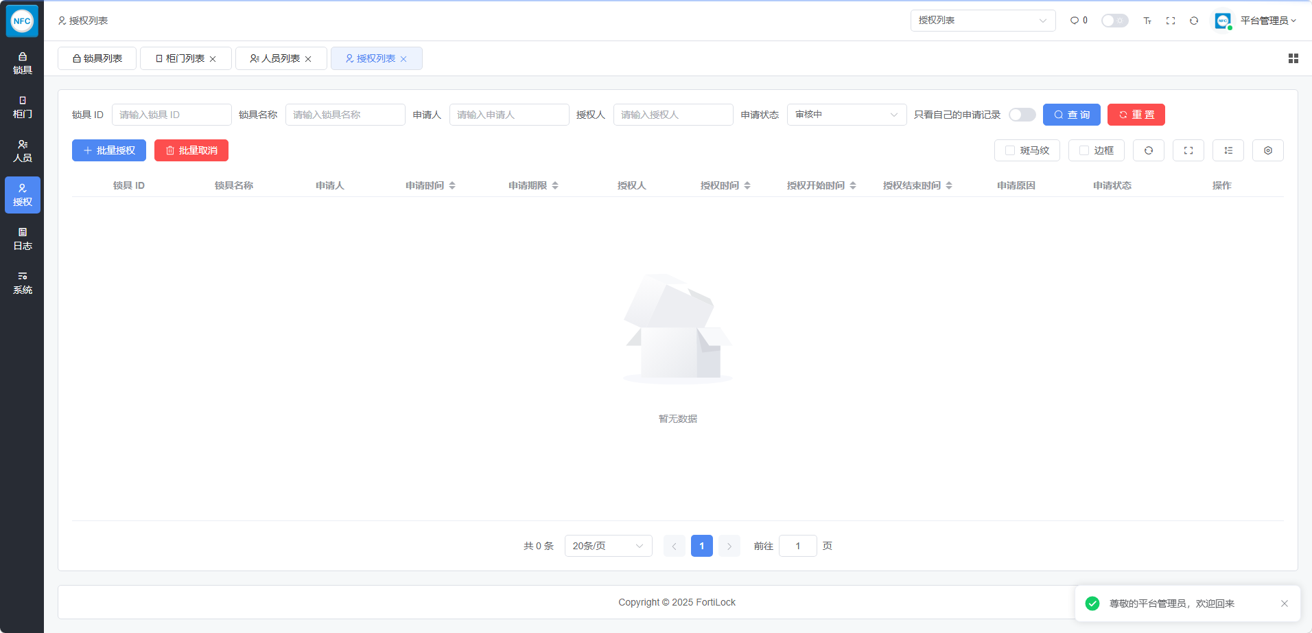 授权管理界面